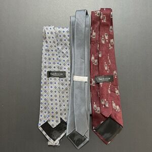Van Heusen Silk Neck Ties Lot Of 3 Burgundy Gray Preppy Buiness Formal Wedding